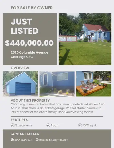 !!!JUST LISTED!!! Private Sale in beautiful Castlegar, B.C. Charming character home is situated on t...