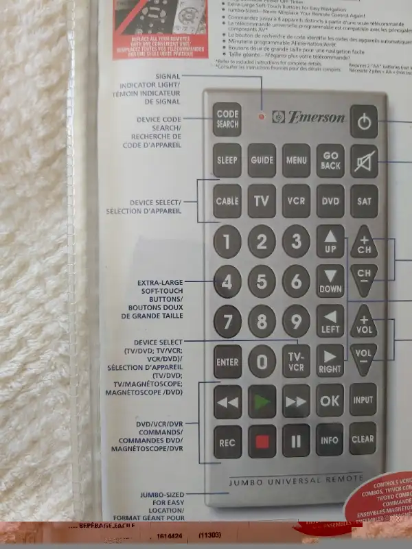 Brand New in Package! Emerson Jumbo Universal Remote in Video & TV Accessories in Saint John - Image 9