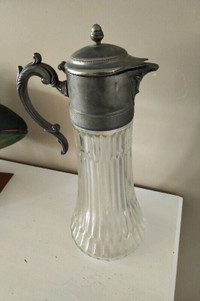 Vintage Tall Decanter, Pewter Top? Glass Bottom,  14.5" Tall