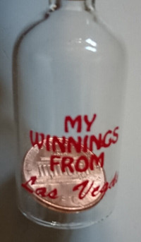 Vintage Blown Glass Bottle w/Penny "My Winnings from Las Vegas"