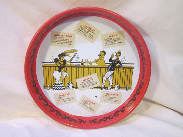 Vintage Metal Bar Tray with Recipes in Arts & Collectibles in Winnipeg - Image 2