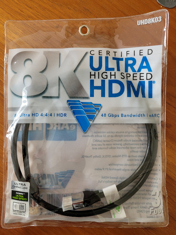 ultra high-speed HDMI cable. cert 8k HDR/eARC ultra HD, 3ft long in Video & TV Accessories in Peterborough