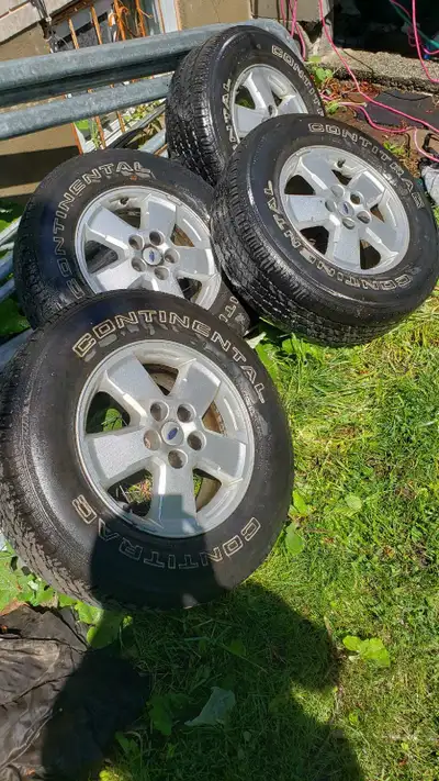 Summer tires, winter tires, or all season tires im not sure. Tires on ford rims fully inflated. In g...