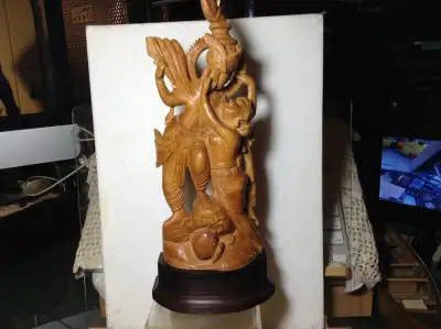 Old Rama Sita Lovers Sculpture Hand Carved Wood Art, View more