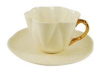 Shelley Dainty Cream Porcelain Gold Handle Teacup & Saucer