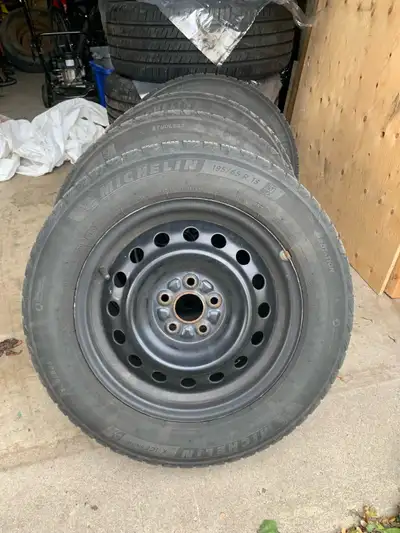 Winter tires + rims off a 2006 Toyota Corolla. Tires are maybe good enough for another season of lig...
