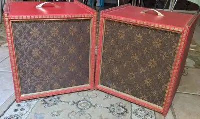 Cool Pair UNTESTED Solid Heavy Red Gold Vintage Drawer Speakers!, View more