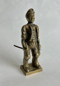 Vintage Brass Miner Figurine - Pickaxe - Carrying Lamp - Helmet
