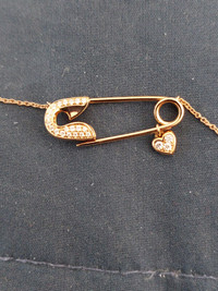 18K rose gold &amp; diamond safety pin w heart charm necklace