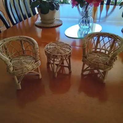 Wicker Doll Furniture Set, 2 chairs and table, View more