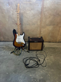 Guitar, Amp, Stand, and cords