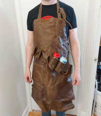 Genuine leather BBQ apron with spice/beer holsters
