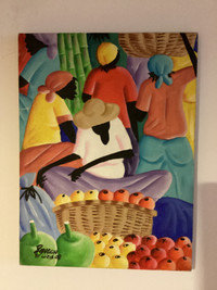 Toile peinte (personnages au marché) de Sainte-Lucie