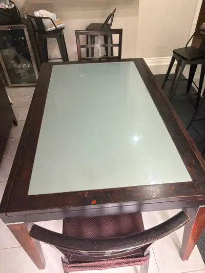 Solid Wood Glass Top Dining Table + 6 Chairs and Cabinet, View more