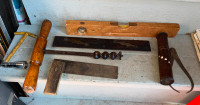 VINTAGE TOOLS - SQUARE/LEVEL/AUGER/CALIPER/PARALLEL RULER/WRENCH