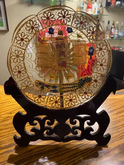 Vintage Chienese Filigree Enamel Cloisonné Gold Tone Wealth Ship, View more