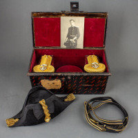 Antique Cased Royal Navy Commanders Bicorn, Epaulettes and Sword