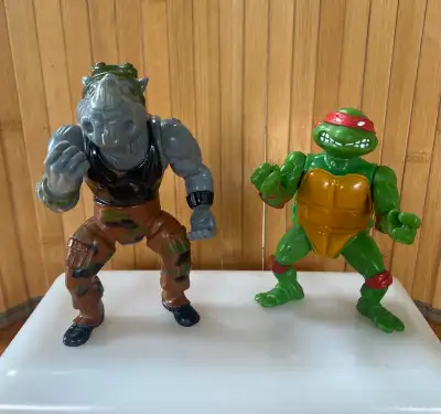VTG 1988 TMNT Figures - Raphael & Rocksteady, Original Playmates, View more