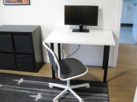 Ikea Bedroom Size Work Table Desk Plus Grey Fabric Swivel Chair