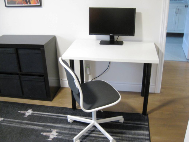 Ikea Bedroom Size Work Table Desk Plus Grey Fabric Swivel Chair in Desks in Kitchener / Waterloo