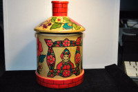 Vintage Russian Painted Wood Jar w/ Lid