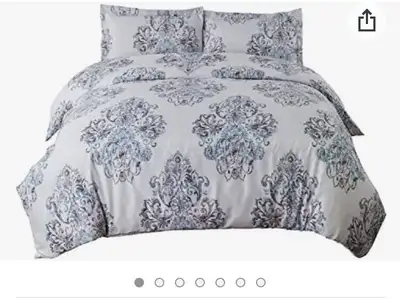 Damask Duvet Cover Set with Zipper Bedding Set Print Grey design, View more
