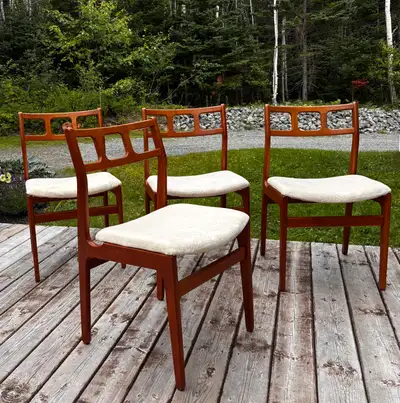 4 Mid century modern teak Scandinavian chairs, View more