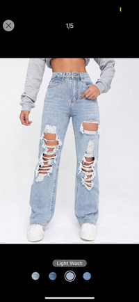SHEIN Light Washed Cut Out Ripped Straight Leg Jeans