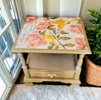 Accent Table Bird and Floral Art Newly Refinished