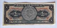 Un billet d'un peso aztèque Banco de Mexico daté du 25/01/61.
