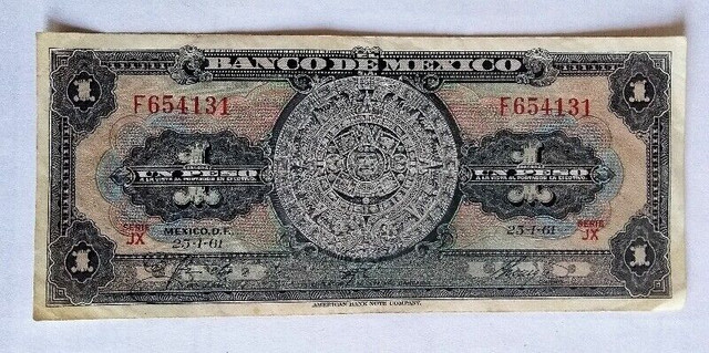 Un billet d'un peso aztèque Banco de Mexico daté du 25/01/61. dans Art et objets de collection  à Ville de Montréal