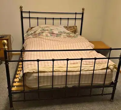 Dropoff$: Queen SZ metal bed frame with slats, View more