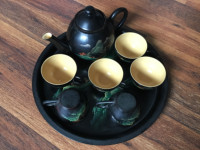 9 pcs Japanese Lacquer Ware Tray Tea Set Teapot Cups Saucer Tray