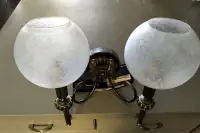 Light Fixture -  Sconce, Antique Brass, 2 Frosted Ball Shades
