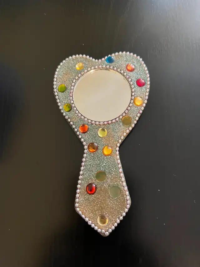Handcrafted Rhinestone Decorative Hand Mirror - Vanity Accent