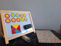 2 in 1 tabletop easel - dry erase and chalkboard with stationery