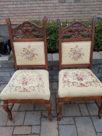 Pair- Antique Hand Carved Walnut Accent/Occasional Chairs