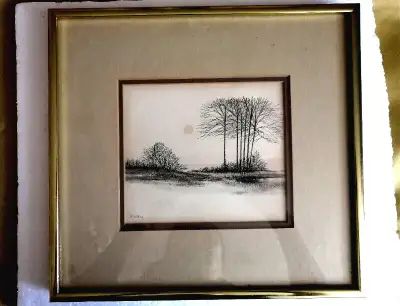 Vintage Manly painting prints metal gold frame, View more