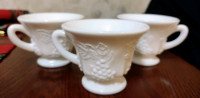 3 Vintage White Milk Glass Harvest Grape 6 oz.. Footed Cups