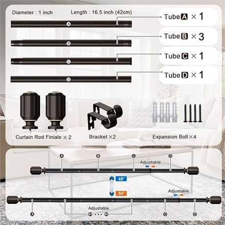 new curtain rod set,"48" to "84" in length  in Window Treatments in Cape Breton - Image 2