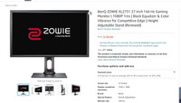 ZOWIE BenQ Game Monitor, 27 Inches 1080P 144Hz 