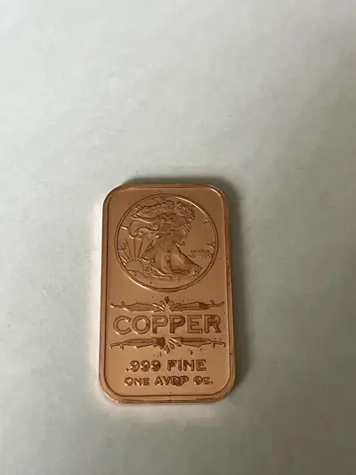 One ounce copper bullion bar liberty US, View more