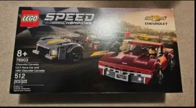 brand new LEGO Speed Champions Chevrolet Corvette set, featuring both the C8.R Race Car and the clas...
