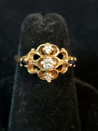 Elegant Antique 10k Gold Diamond Sapphire Ring Size 6