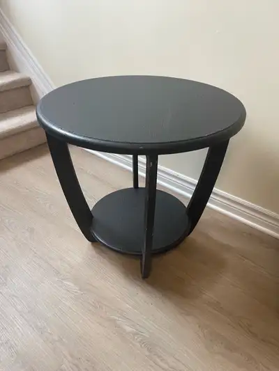 Sleek Black Wooden Round Side Table - with lower shelf, View more
