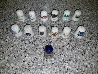 Bundle of 13 porcelain thimbles (plus extra bonus thimble), View more