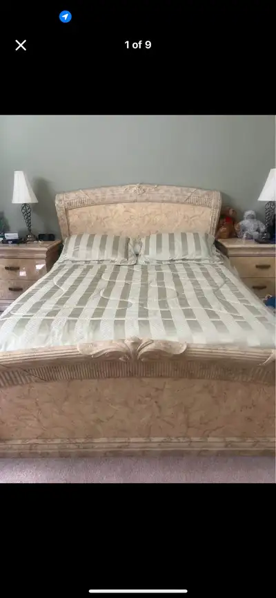 1.) European mahogany bedroom suite, mahogany with marble finish $3,000 or best offer. 2.) Solid mah...