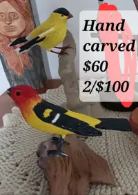 WOOD CARVED BIRDS $60 each; 2/$100. Cash sale. New. Pick up Dick