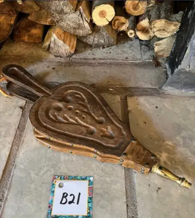 Vintage Hand Carved wood and leather Fireplace Bellows, View more