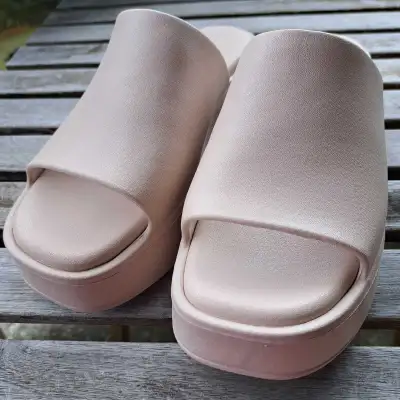 Beige platform slides, View more